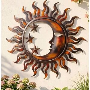 Celestial Sun Moon Stars Metal Decor Wall Art 16in Bronze